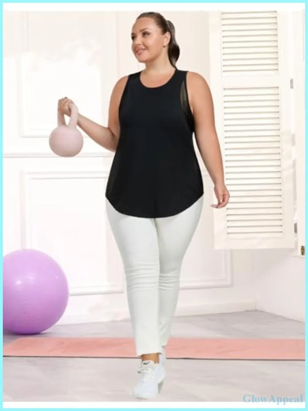 Plus Size Mesh Panel Workout Tank Top Loose Fit Yoga Tunic Sleeveless